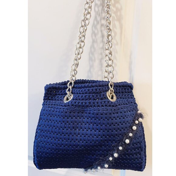Navy Blue Crochet shoulder bag - Picture 1 of 10